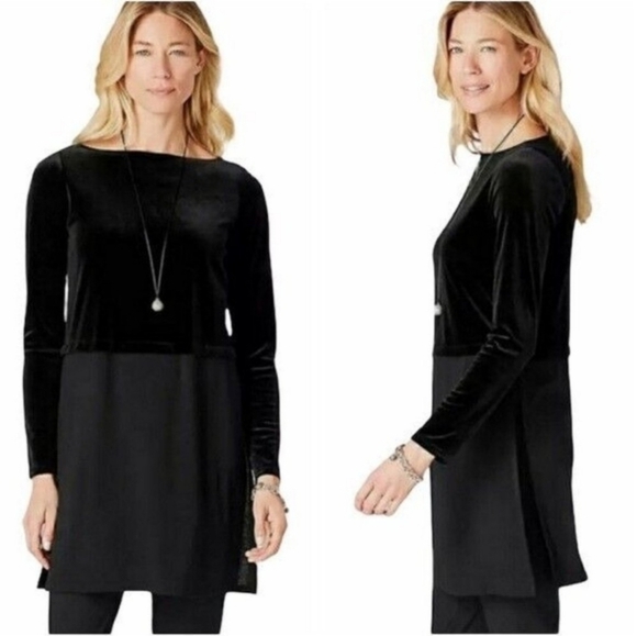 J. Jill Wearever Collection Black Velvet Tunic Top Mixed Media Tunic Dress Large - Picture 3 of 11